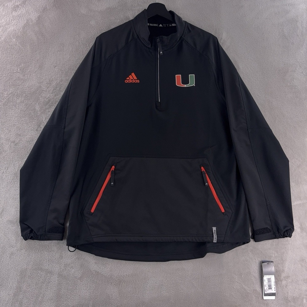Adidas Miami Hurricanes Quarter Zip Pullover Mens Size Large Black Sidelines‎